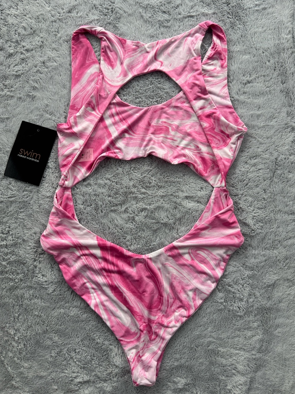 Naked Wardrobe Swim Cut Out Monokini One Piece Swimsuit Pink Swirl XL - Picture 5 of 7